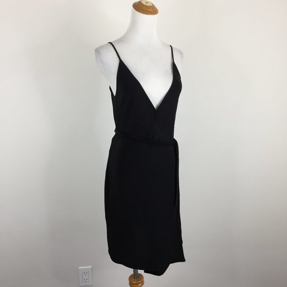 NWT L'AGENCE Black TATE Sleeveless Slinky Stretch Sleeveless Belted Wrap Dress - Picture 6 of 11